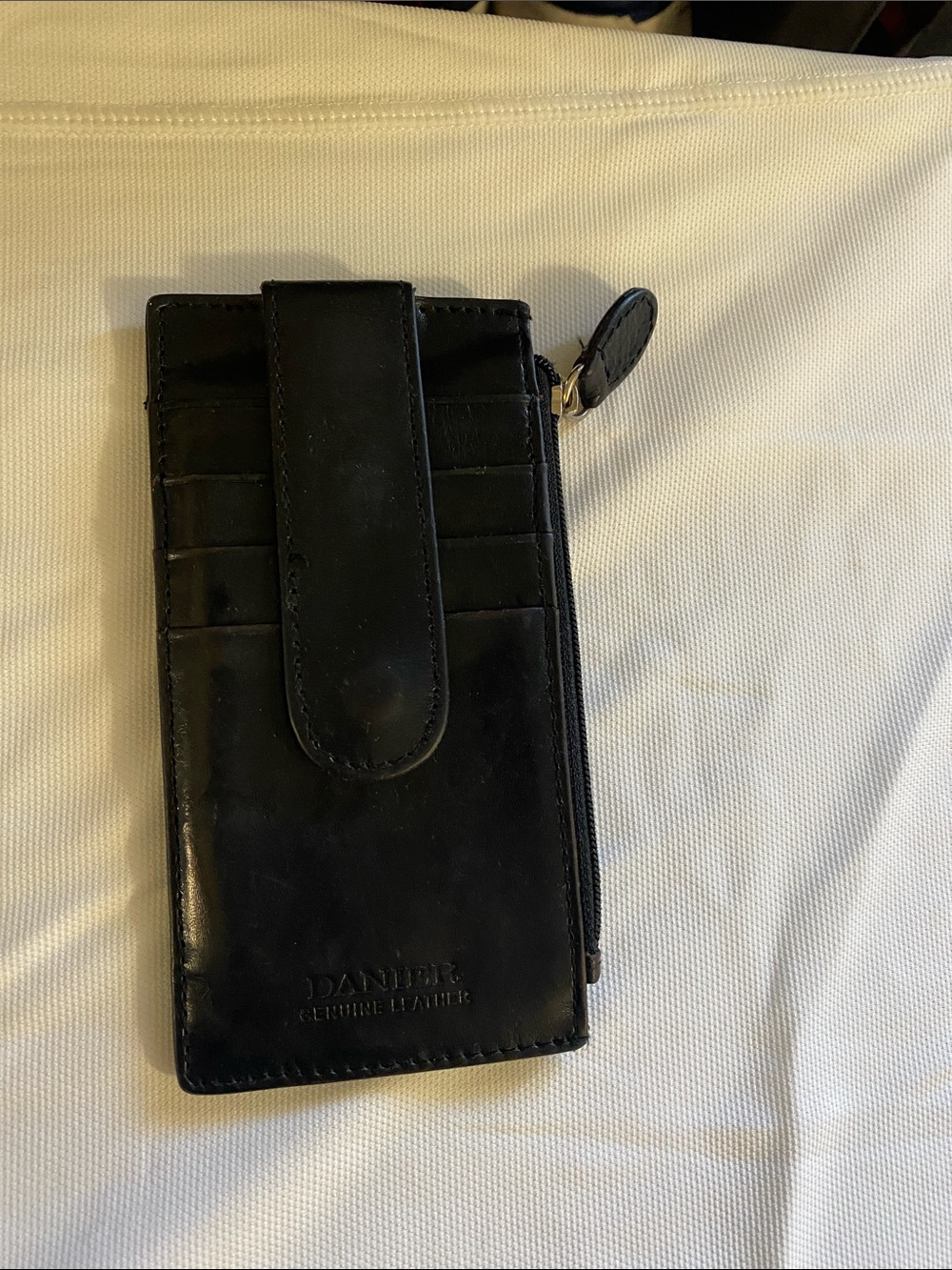 Danier Black Leather  Card Holder with Zip Pocket and Snap Strap